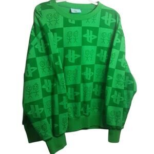 Urban Sophistication Sweatshirt Large Green All Over Print 100% Cotton